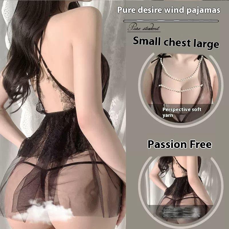 Large size sexy lingerie sexy pearl suspender pajamas temptation hot bed passion pajamas uniform pure desire flirting Detailed picture - 2