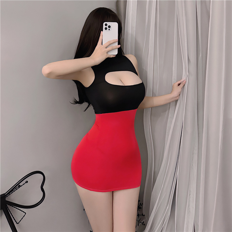 Sexy lingerie, female sexy secretary one-piece uniform, temptation leakage passion suit, hip-covering skirt, no need to take off, large size Detailed picture - 5